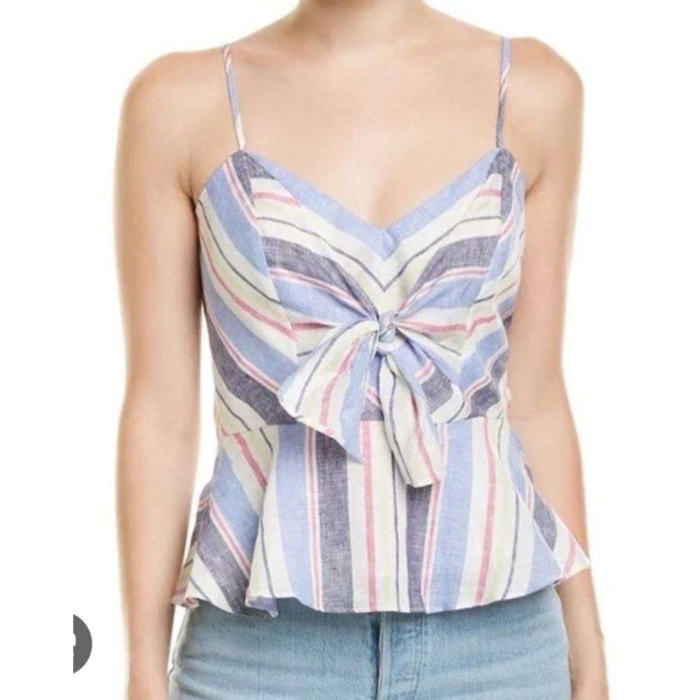 NWT Parker New York Striped Linen Bow‎ Front Peplum Top Multicolored Large